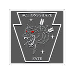 Die-Cut Sticker — Wolf Head Crest with 'Actions Shape Fate' (Edgy Tactical/Outdoor Decal)
