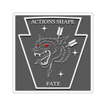 Die-Cut Sticker — Wolf Head Crest with 'Actions Shape Fate' (Edgy Tactical/Outdoor Decal)