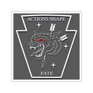 Die-Cut Sticker — Wolf Head Crest with 'Actions Shape Fate' (Edgy Tactical/Outdoor Decal)