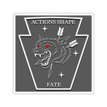 Die-Cut Sticker — Wolf Head Crest with 'Actions Shape Fate' (Edgy Tactical/Outdoor Decal)