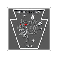 Die-Cut Sticker — Wolf Head Crest with 'Actions Shape Fate' (Edgy Tactical/Outdoor Decal)